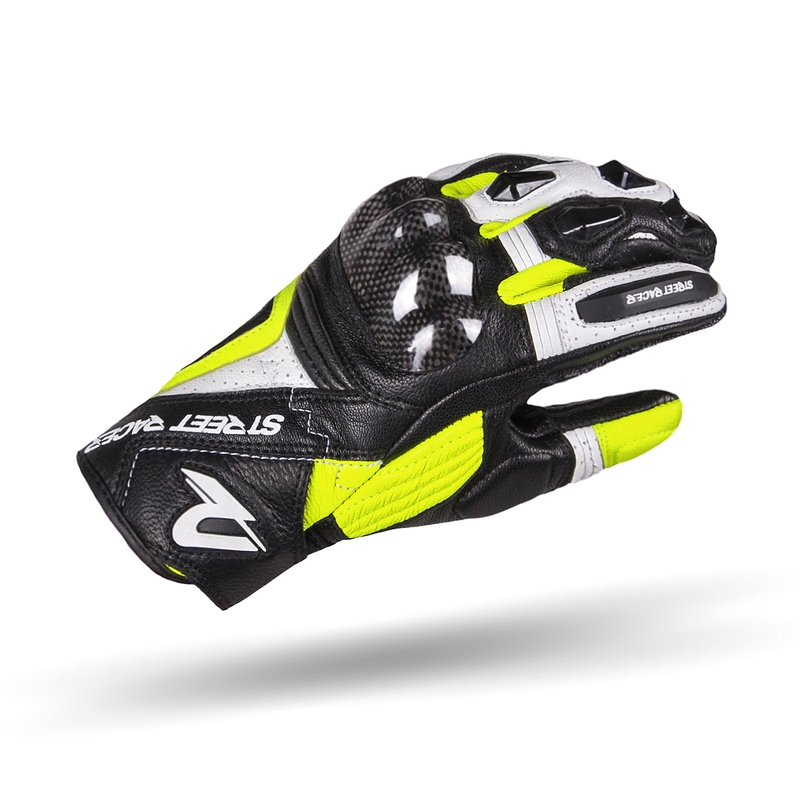 Rukavice na motorku Street Racer XTR černo-bílo-fluo žluté - II. jakost