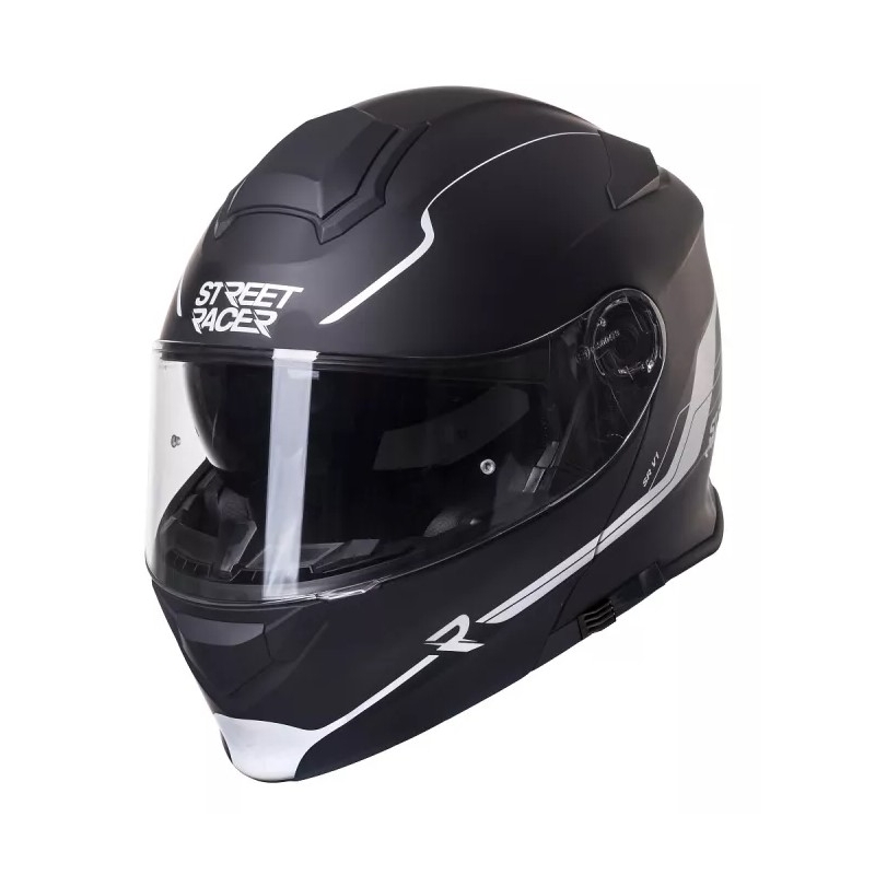 Vyklápěcí přilba na motorku Street Racer SR V1 černo-bílá výprodej