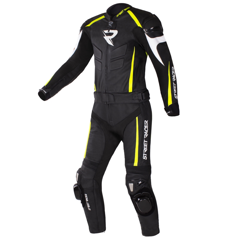 Kombinéza na motorku Street Racer Fast Track 2 černo-bílo-fluo žlutá výprodej