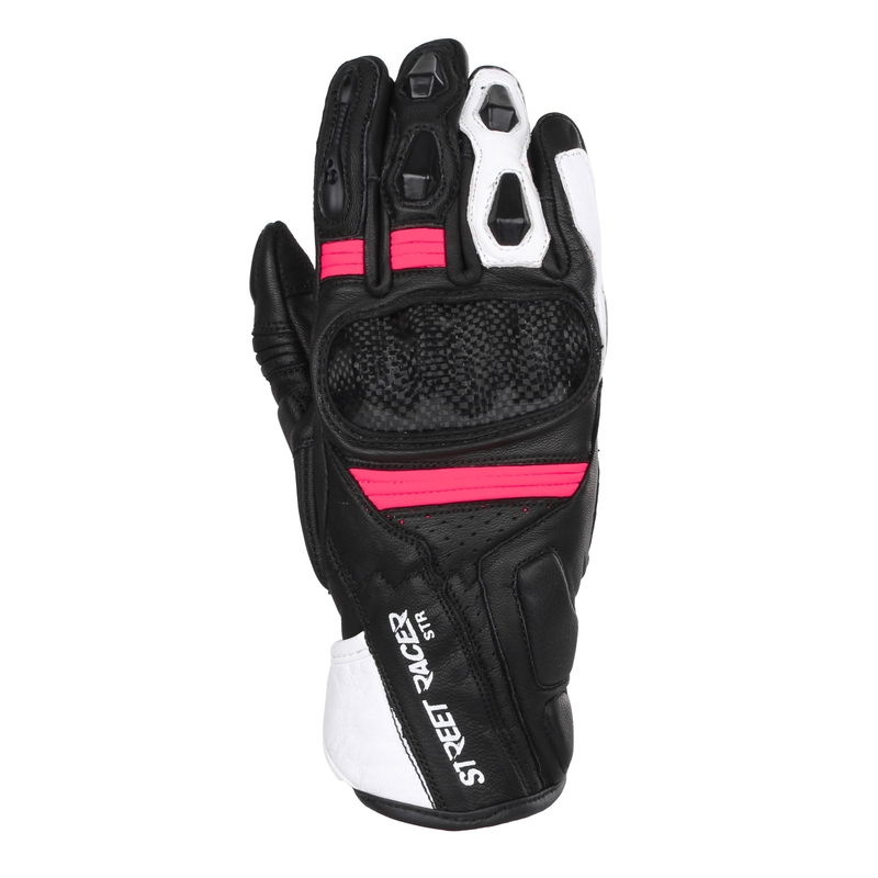 Dámské rukavice na motorku Street Racer STR černo-bílo-růžové