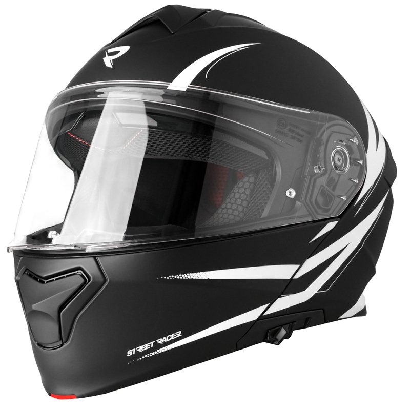 Vyklápěcí helma na motorku Street Racer Fury matná černo-bílá