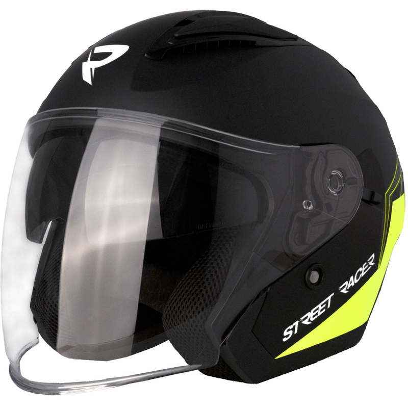 Otevřená helma na motorku Street Racer Sonic matná černo-fluo žlutá
