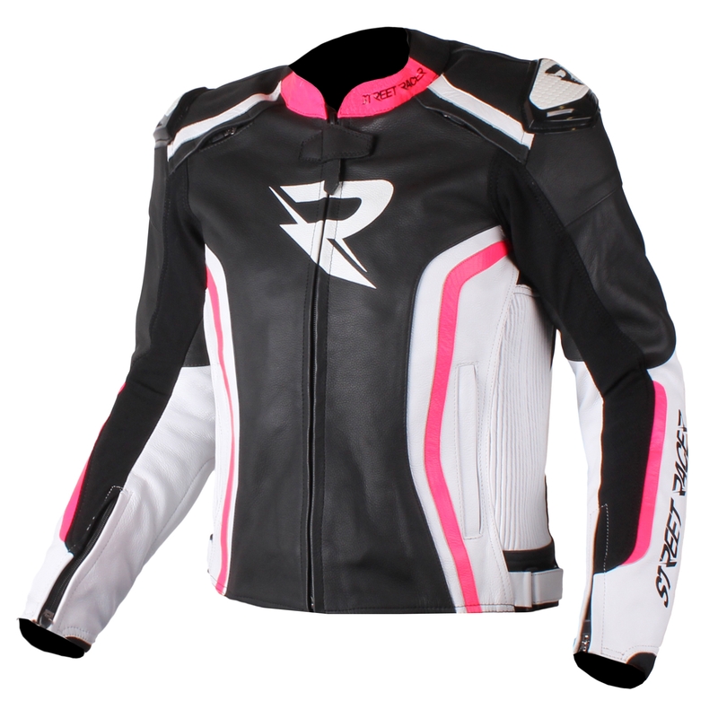 Dámská bunda na motorku Street Racer Adrianne černo-bílo-fluo růžová výprodej