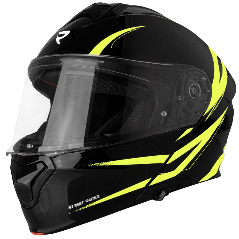 Vyklápěcí helma na motorku Street Racer Fury černo-fluo žlutá - II. jakost