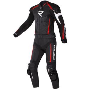 Kožená kombinéza na motorku Street Racer Fast Track 2.1 černo-červená