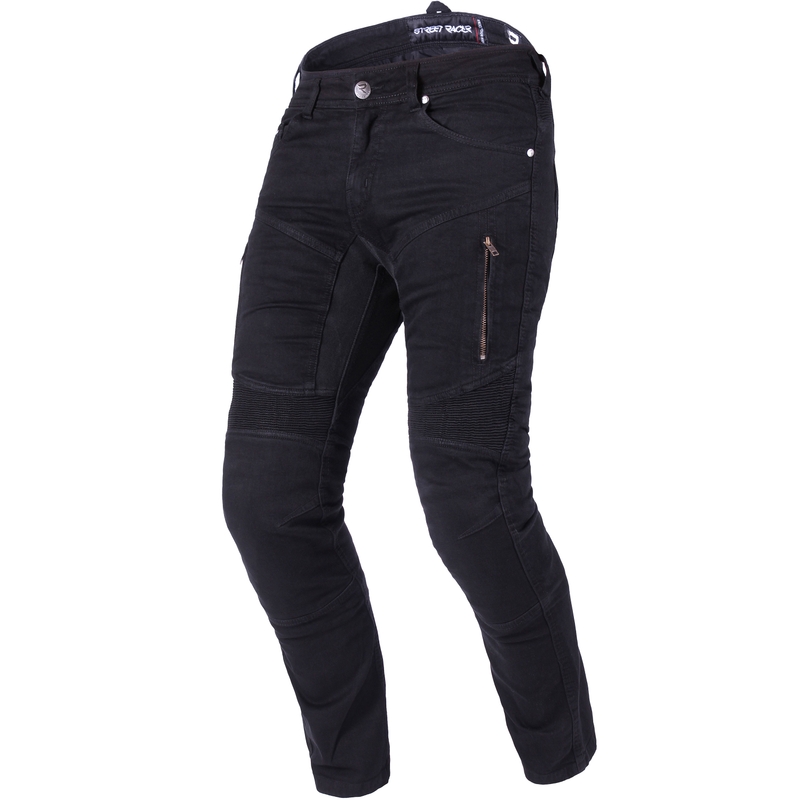 Prodloužené jeansy na motorku Street Racer Stretch II CE černé